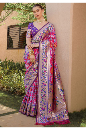Rani Pink Paithani Silk Zari Woven Saree