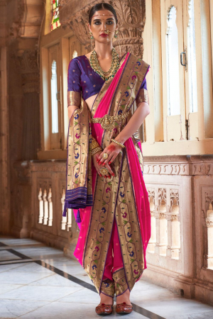 Rani Pink Paithani Weaving Silk Saree for Wedding