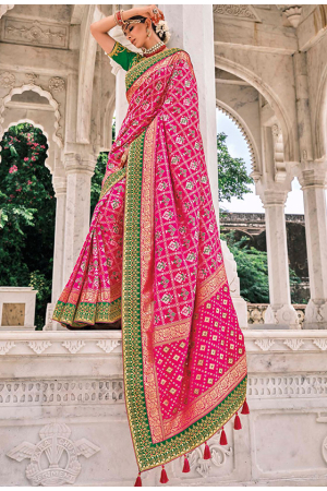 Rani Pink Patan Patola Pure Silk Designer Saree