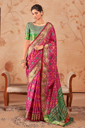 Rani Pink Patola Silk Printed Saree