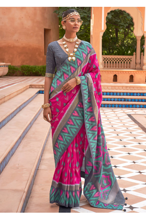 Rani Pink Patola Silk Saree with Embellished Blouse