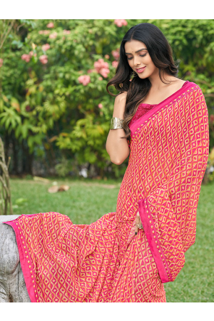 Rani Pink Printed Casual Saree