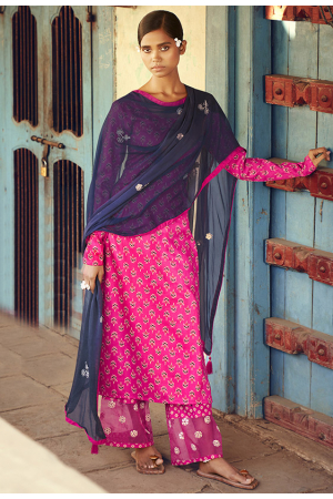 Rani Pink Printed Cotton Plus Size Suit