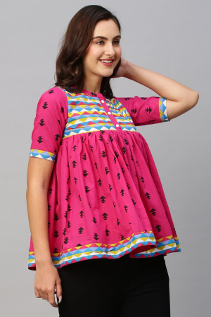 Rani Pink Printed Pure Cotton Tunic