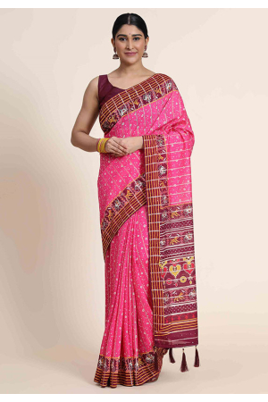 Rani Pink Printed Viscose Saree