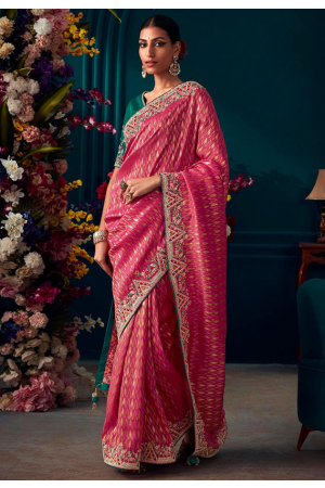 Rani Pink Pure Banarasi Kanjivaram Silk Embroidered Saree
