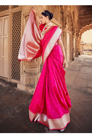 Rani Pink Pure Banarasi Satin Silk Saree