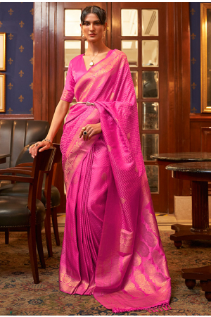 Rani Pink Pure Satin Weaving Silk Saree