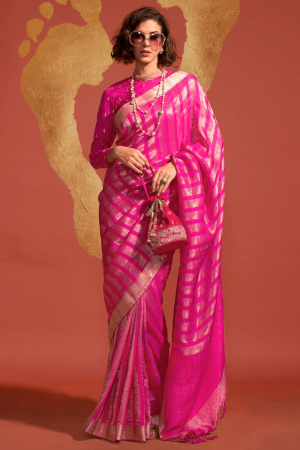 Rani Pink Pure Viscose Handloom Weaving Saree