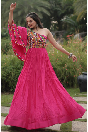 Rani Pink Rayon Katchi Work Gown