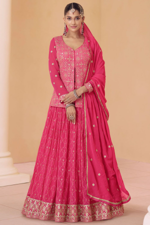 Rani Pink Real Georgette Designer Lehenga Kameez Suit