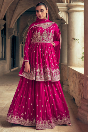 Rani Pink Real Georgette Designer Lehenga Suit