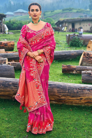 Rani Pink Silk Heavy Designer Saree