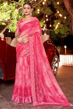 Rani Pink Silk Party Wear Saree