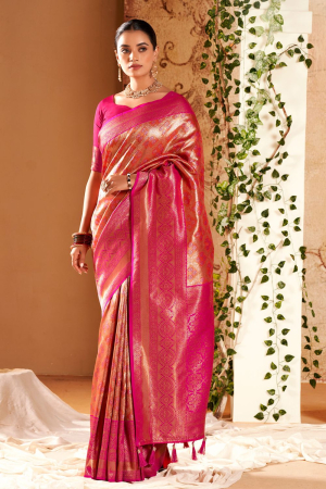 Rani Pink Silk Weaving Saree