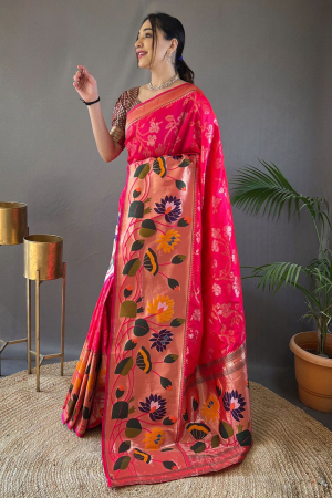 Rani Pink Silk Woven Work Saree