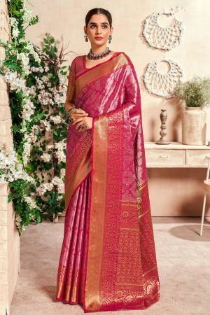 Rani Pink Silk Zari Woven Saree