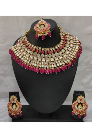 Rani Pink Studded Choker Necklace Set