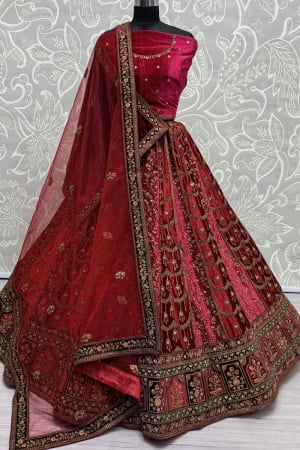 Rani Pink Velvet Bridal Lehenga Choli