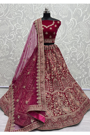 Rani Pink Velvet Designer Lehenga Choli Set