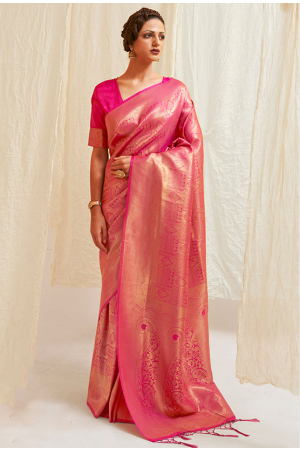 Latest Rani Pink Silk Woven Saree