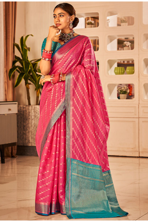 Rani Pink Woven Banarasi Silk Saree