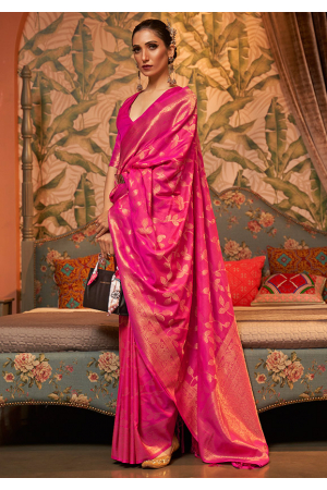 Rani Pink Woven Chinnon Silk Saree