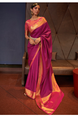 Rani Pink Woven Handloom Silk Saree