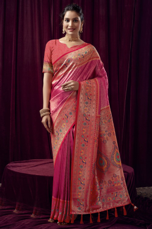Rani Pink Woven Kanchipuram Silk Saree