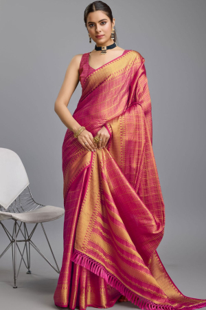 Rani Pink Woven Mysore Brocade Saree