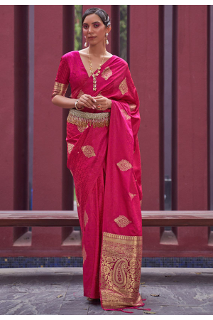 Rani Pink Woven Satin Silk Saree