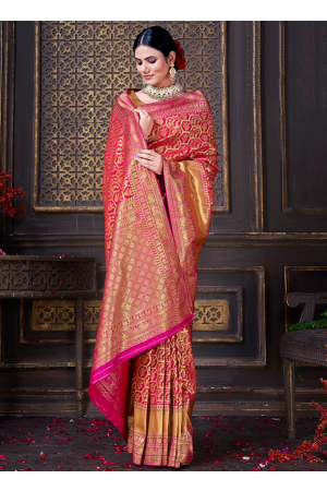 Rani Pink Woven Silk Saree