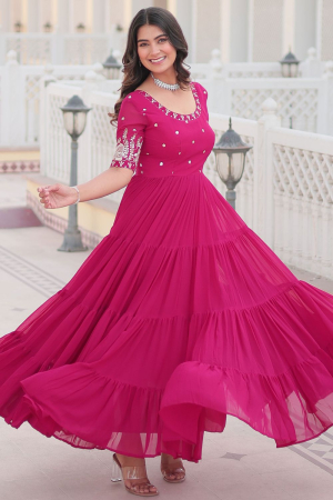 Rani Pink Zari Embroidered Faux Georgette Gown