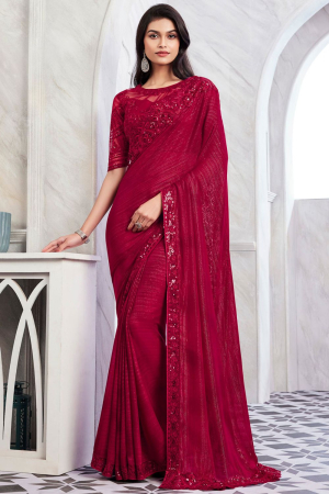 Raspberry Pink Designer Saree with Embroidered Blouse