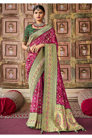 Raspberry Pink Designer Silk Saree with Embroidered Blouse