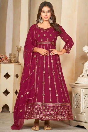 Raspberry Pink Embroidered Georgette Anarkali Suit
