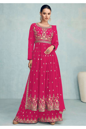 Raspberry Pink Embroidered Georgette Palazzo Kameez