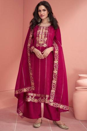 Raspberry Pink Embroidered Silk Palazzo Kameez for Festival