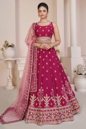 Raspberry Pink Georgette Wedding Wear Lehenga Choli Set