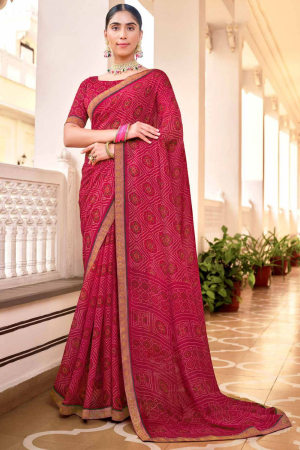 Raspberry Pink Printed Chiffon Saree for Party