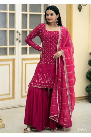 Raspberry Pink Readymade Sarara Kameez Suit