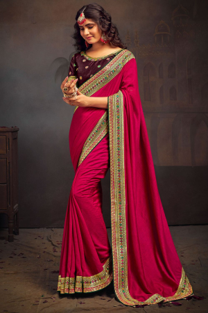 Raspberry Pink Silk Saree with Embroidered Blouse