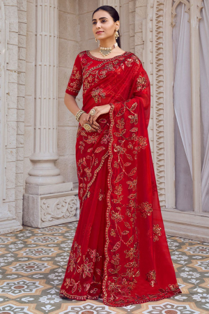 Cherry Red Designer Saree for Party