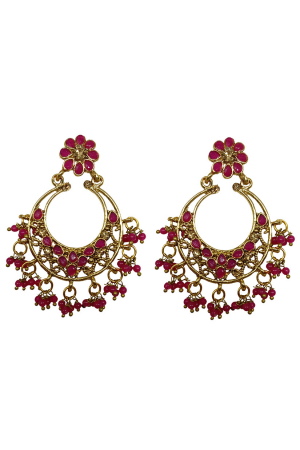 Pink Brass Pearls Earrings