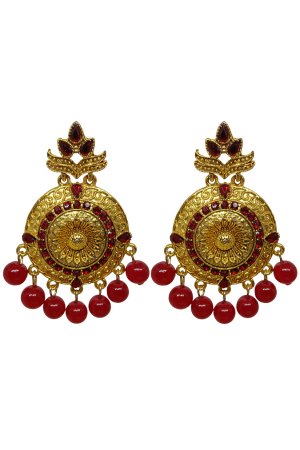 Red and Golden Enamel Work Designer Earrings