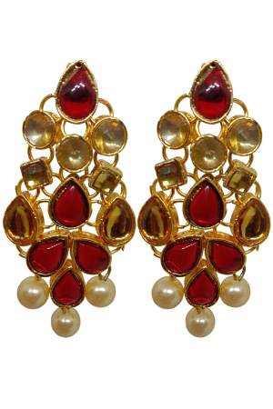 Red and Golden Enamel Work Designer Earrings