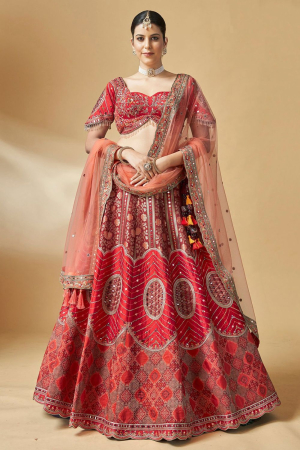 Red and Maroon Designer Wedding Wear Lehenga Choli Set