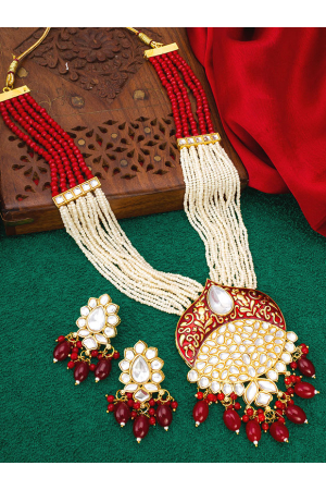 Red and White Pearls Necklace Set