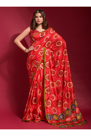 Red Art Silk Foil Printed Saree