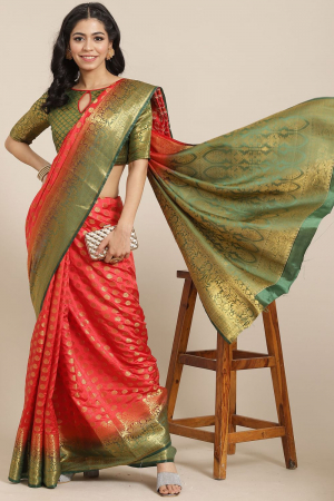 Red Banarasi Cotton Silk with Zari weaving  Party Wear Saree